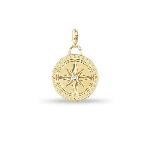14k Single Medium Compass Medallion Charm Pendant - 2