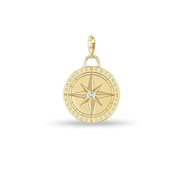 14k Single Medium Compass Medallion Charm Pendant - 2