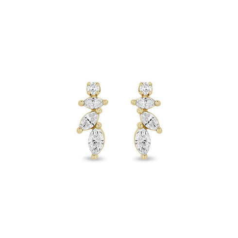 14k Marquise & Round Diamond Fan Drop Earrings - 2