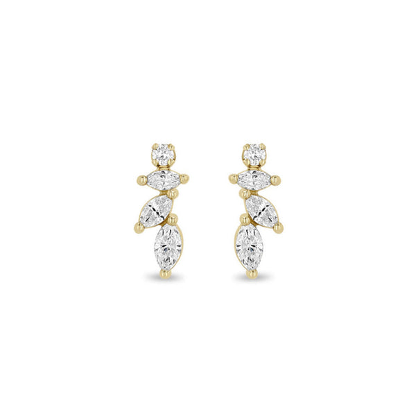 14k Marquise & Round Diamond Fan Drop Earrings - 2