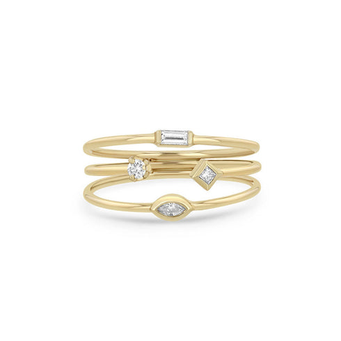 14k 3 Thin Band Mixed Diamonds Ring - 2