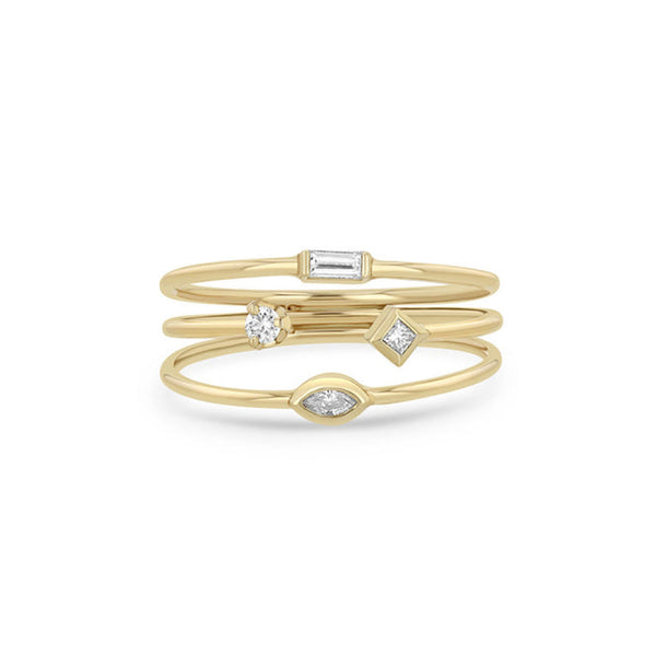 14k 3 Thin Band Mixed Diamonds Ring - 2