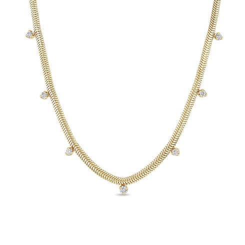14k 7 Mixed Prong Diamond Snake Chain Necklace - 2