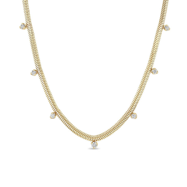 14k 7 Mixed Prong Diamond Snake Chain Necklace - 2