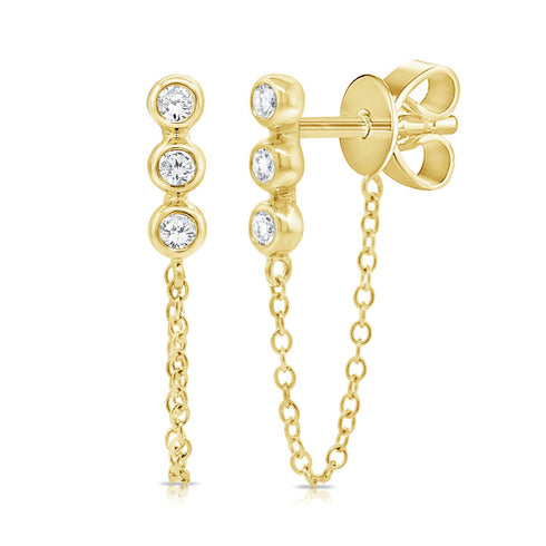 14k Gold & Diamond Chain Dangle Earrings - 0.12ct - 2