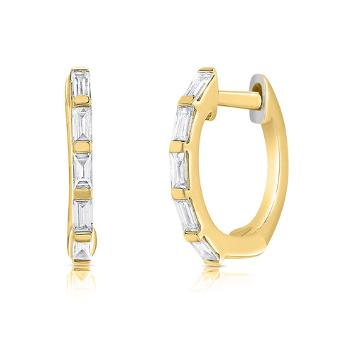 14K Gold & Baguette Diamond Huggie Earrings - 0.17ct - 2