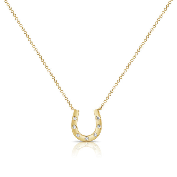 14K Gold Diamond Horse Shoe Necklace - 0.08ct - 1