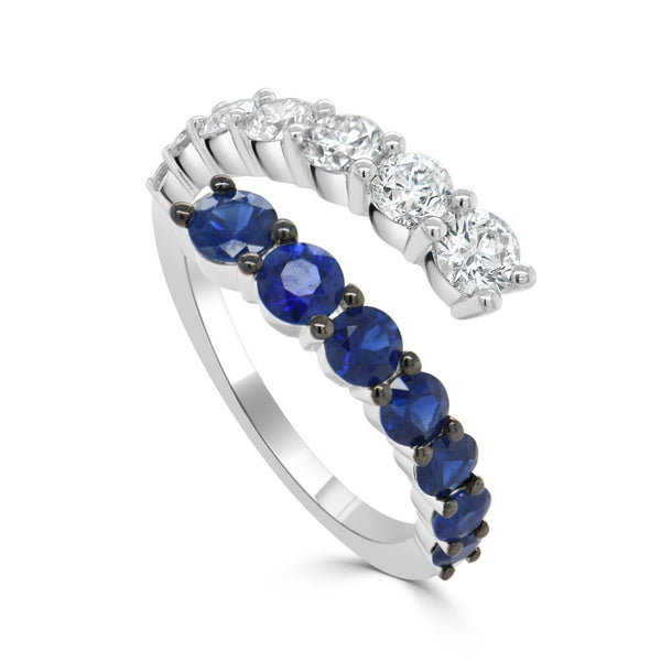 14K Gold Diamond & Sapphire Crossover Ring - 2