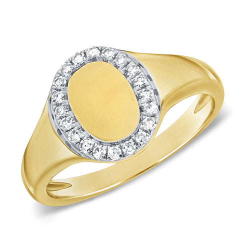 14k Gold & Diamond Oval Pinky Ring - 0.10ct - 2