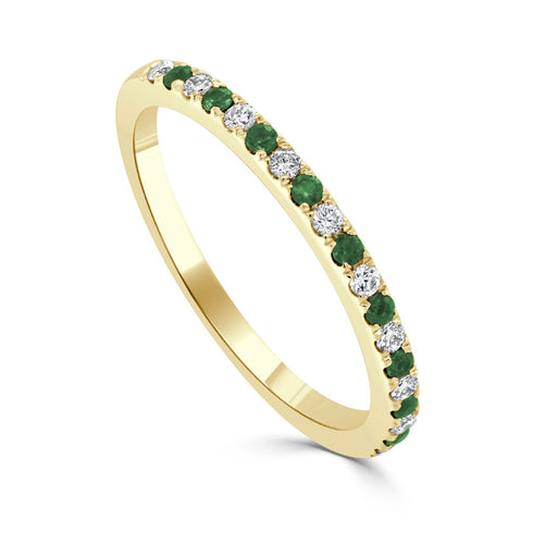 14K Gold Diamond & Emerald Alternating Band - 2