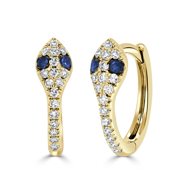14k Gold Diamond & Blue Sapphire Snake Huggies - 2