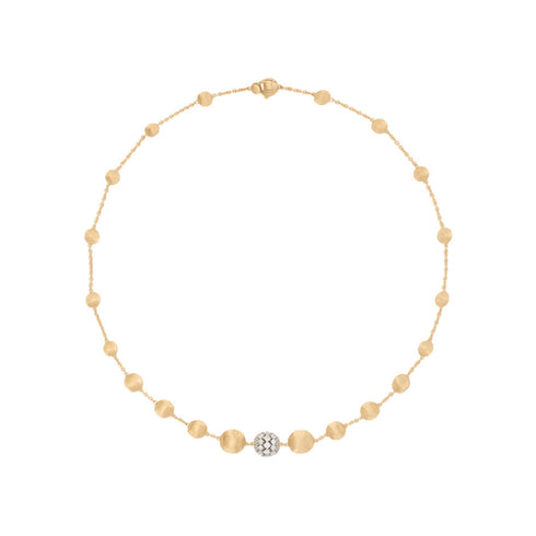 18K Yellow Gold Bead Necklace with Diamonds, 17.25" - 1