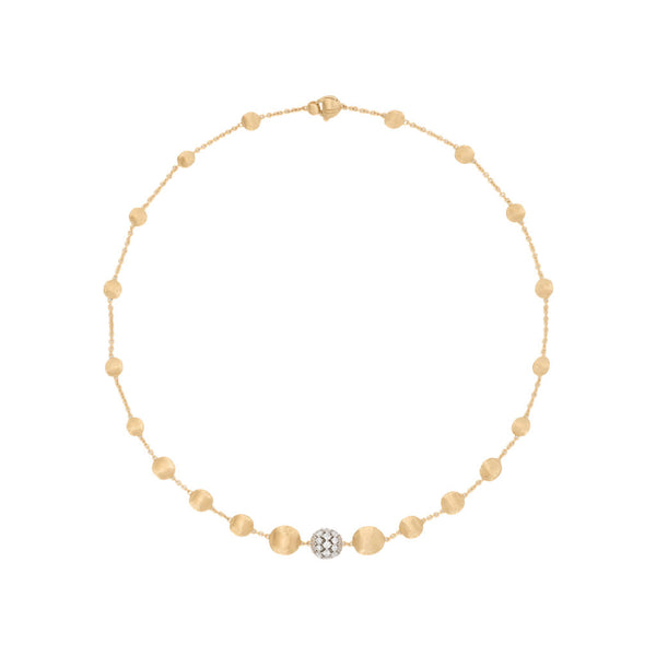 18K Yellow Gold Bead Necklace with Diamonds, 17.25" - 1