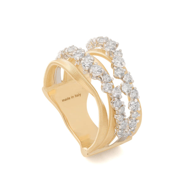 18K Yellow Gold Diamond Five Row Coil Ring - 1