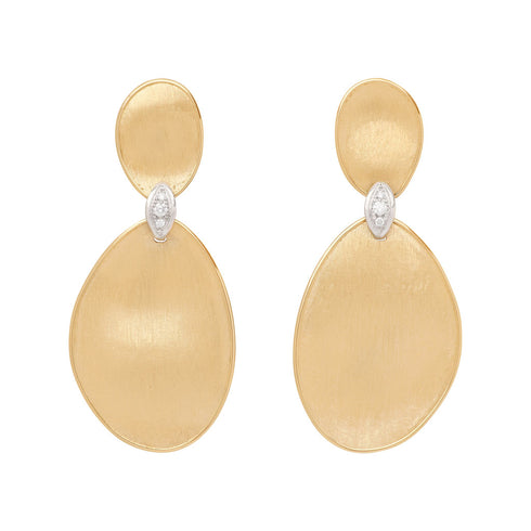 18K Yellow Gold Petal Earrings with Diamonds, 2.2" - 1