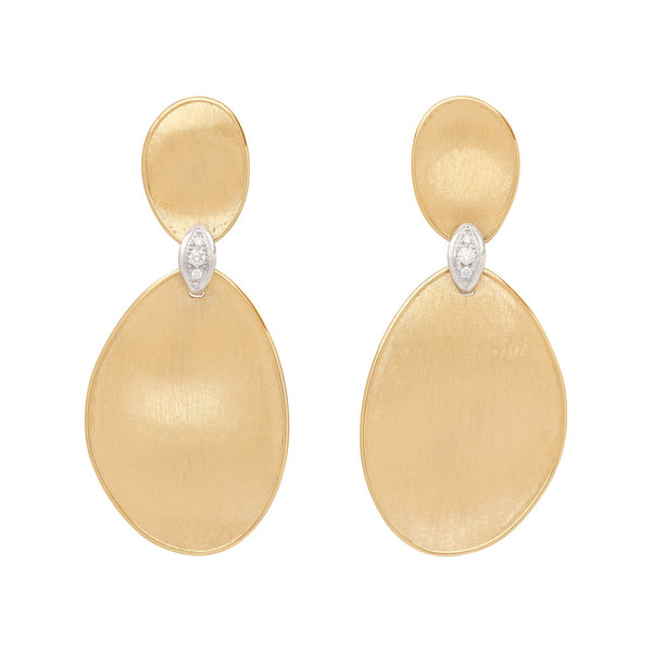 18K Yellow Gold Petal Earrings with Diamonds, 2.2" - 1