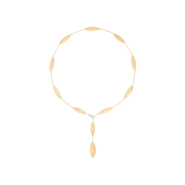 18K Yellow Gold Petal Lariat with Diamond Clasp, 18" - 1