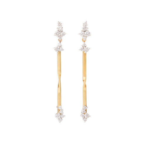 18k Yellow Gold Coil Stick Earrings with Diamonds, 1.77" - 1