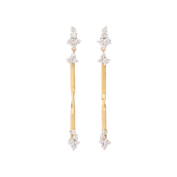 18k Yellow Gold Coil Stick Earrings with Diamonds, 1.77" - 1