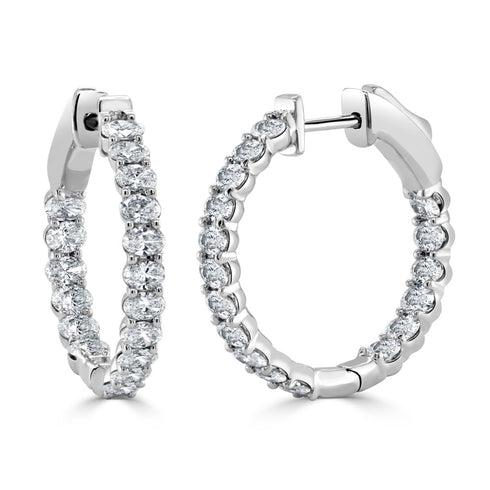 14K Gold & Oval Diamond Hoop Earrings - 2.99ct - 2