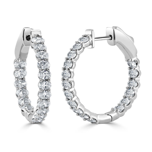 14K Gold & Oval Diamond Hoop Earrings - 2.99ct - 2