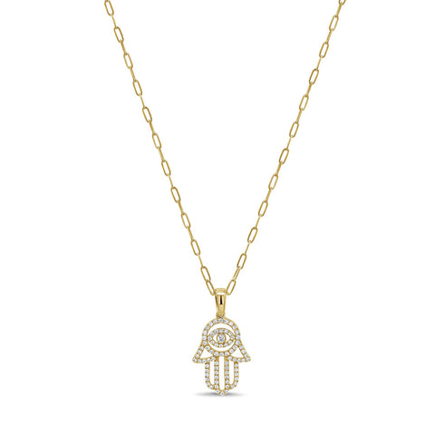 14K Gold & Diamond Hamsa Necklace - 0.33ct - 2