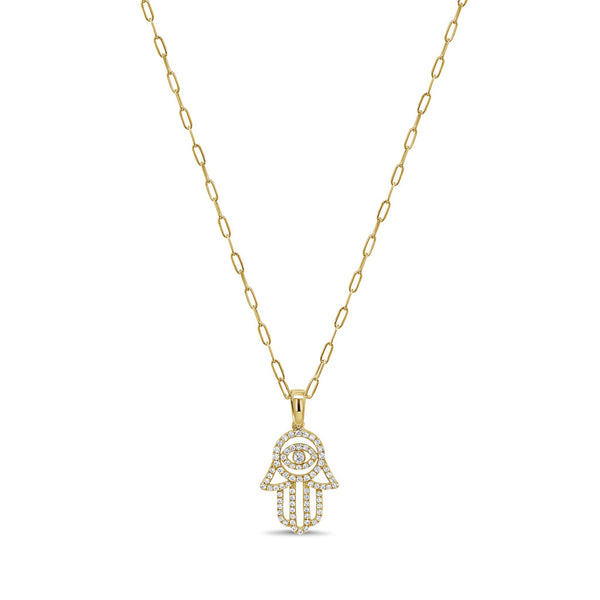 14K Gold & Diamond Hamsa Necklace - 0.33ct - 2