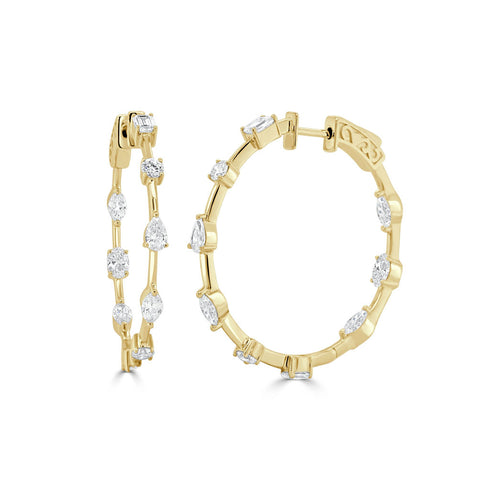 14K Gold Multi Shape Diamond Hoop Earrings - 2.24ct - 2