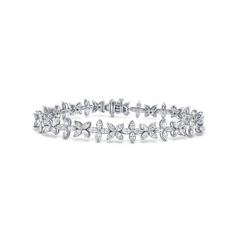 14K Gold & Marquise Diamond Flower Bracelet - 5.15ct - 2