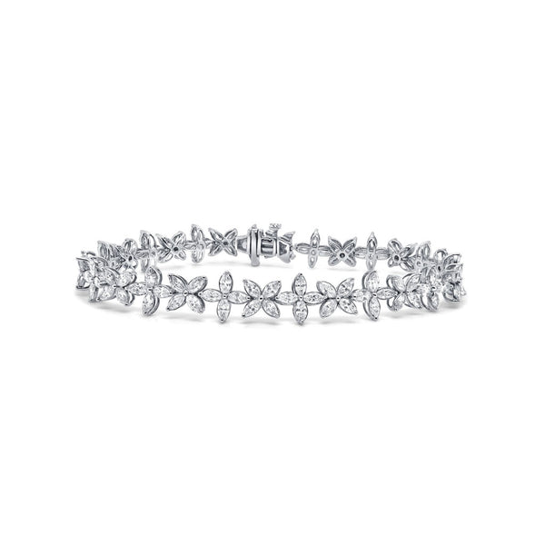 14K Gold & Marquise Diamond Flower Bracelet - 5.15ct - 2