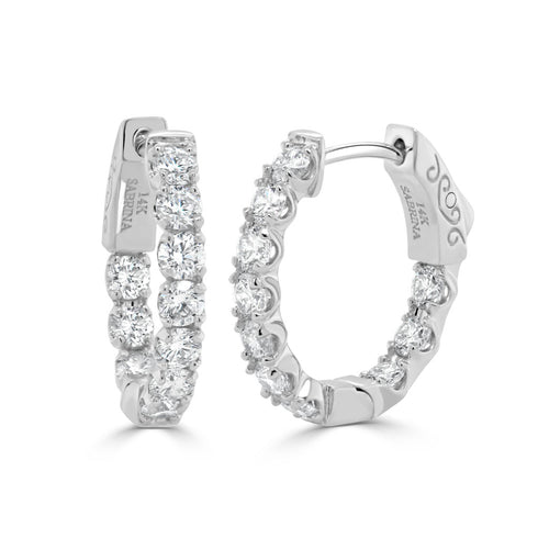 14K Gold Round Diamond Hoop Earrings - 1.55ct - 2