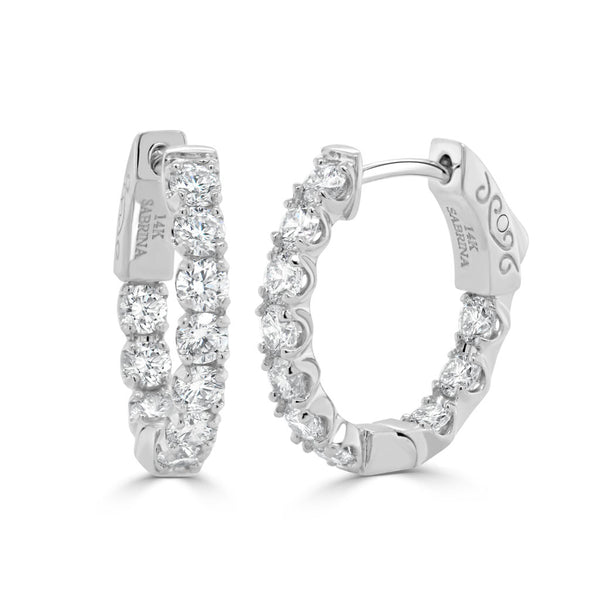 14K Gold Round Diamond Hoop Earrings - 1.55ct - 2
