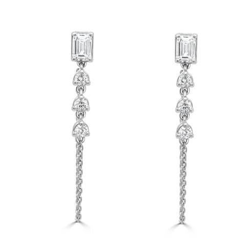 14K Gold Emerald Cut & Round Diamond Earrings - 0.70ct - 2