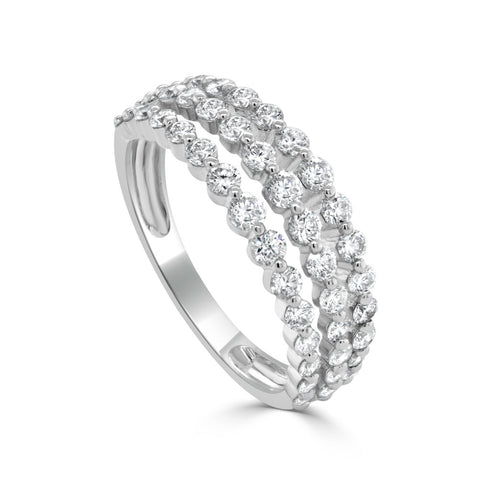 14K Gold & Diamond 3-Row Ring - 1.08ct - 2