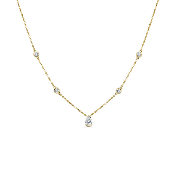 14K Gold & Pear-Shaped Diamond Station Necklace - 2