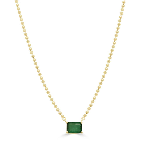 14K Gold & Emerald Bead Chain Necklace - 0.90ct - 2
