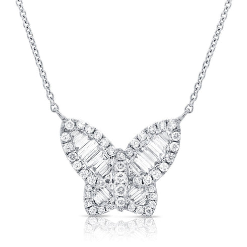 14k Gold & Baguette Diamond Butterfly Necklace - 0.72ct - 2