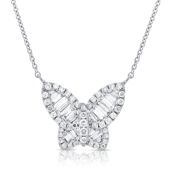 14k Gold & Baguette Diamond Butterfly Necklace - 0.72ct - 2