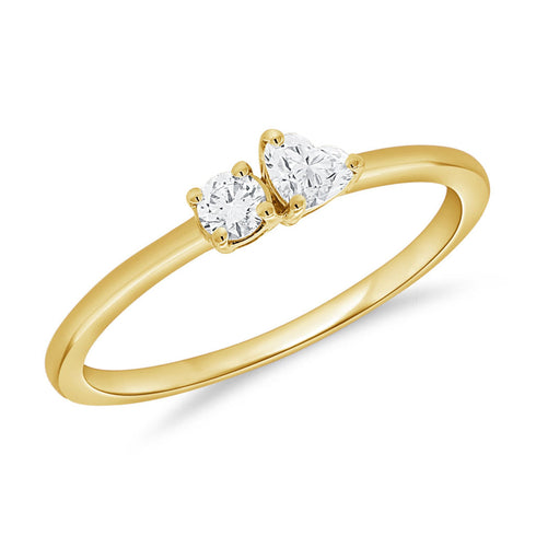 14K Gold & Diamond Two Stone Ring - 0.16ct - 2
