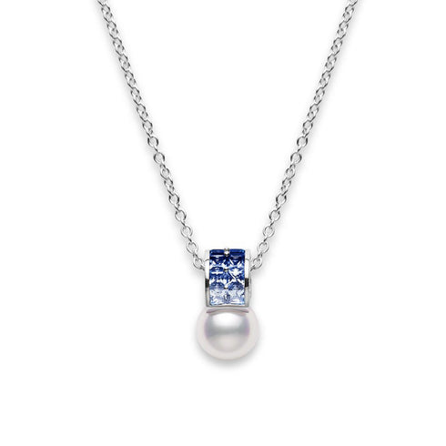 Mikimoto Ocean Akoya Cultured Pearl and Sapphire Pendant in 18K White Gold - 1