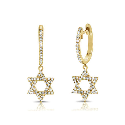 Diamond Star Of David Huggie With Charm Earrings - 1