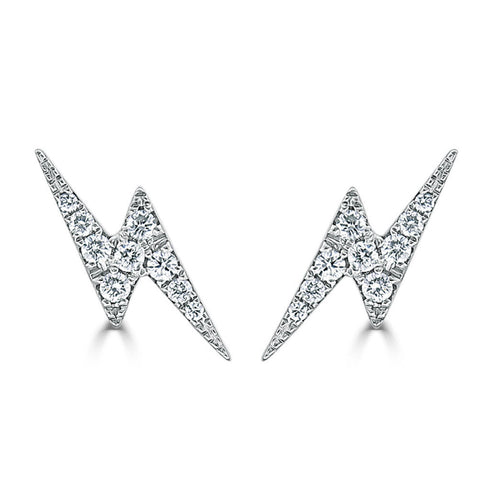 14k Gold & Diamond Lightning Bolt Stud Earrings- 0.13ct. - 2