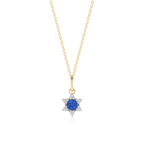 Mini Diamond & Blue Sapphire Infinity Star Of David Necklace - 1