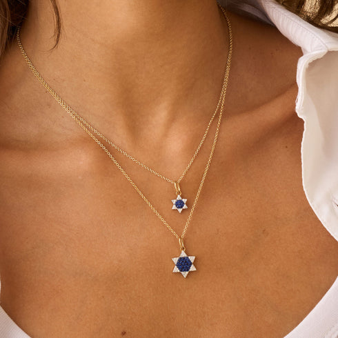Mini Diamond & Blue Sapphire Infinity Star Of David Necklace - 2