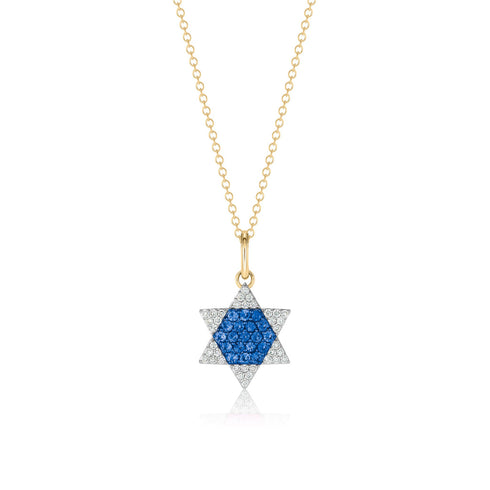 Diamond & Blue Sapphire Infinity Star Of David Necklace - 1