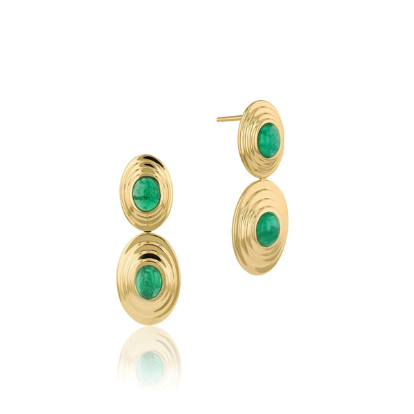Emerald Cabochon Double N-S Oval Layered Earrings - 1