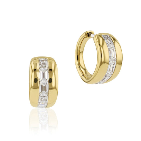 Emerald Cut Diamond Bubble Hoops - 1
