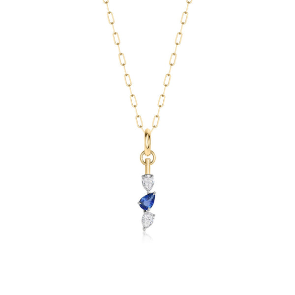 Pear Shape Diamond & Sapphire Triple Drop Necklace - 1
