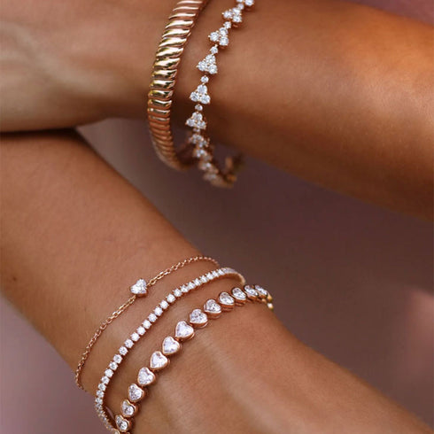 Bezeled Heart Diamond Tennis Bracelet 18k Yellow Gold - 2