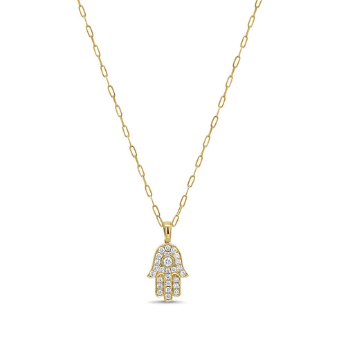 14K Gold & Diamond Hamsa Necklace - 0.63ct - 1